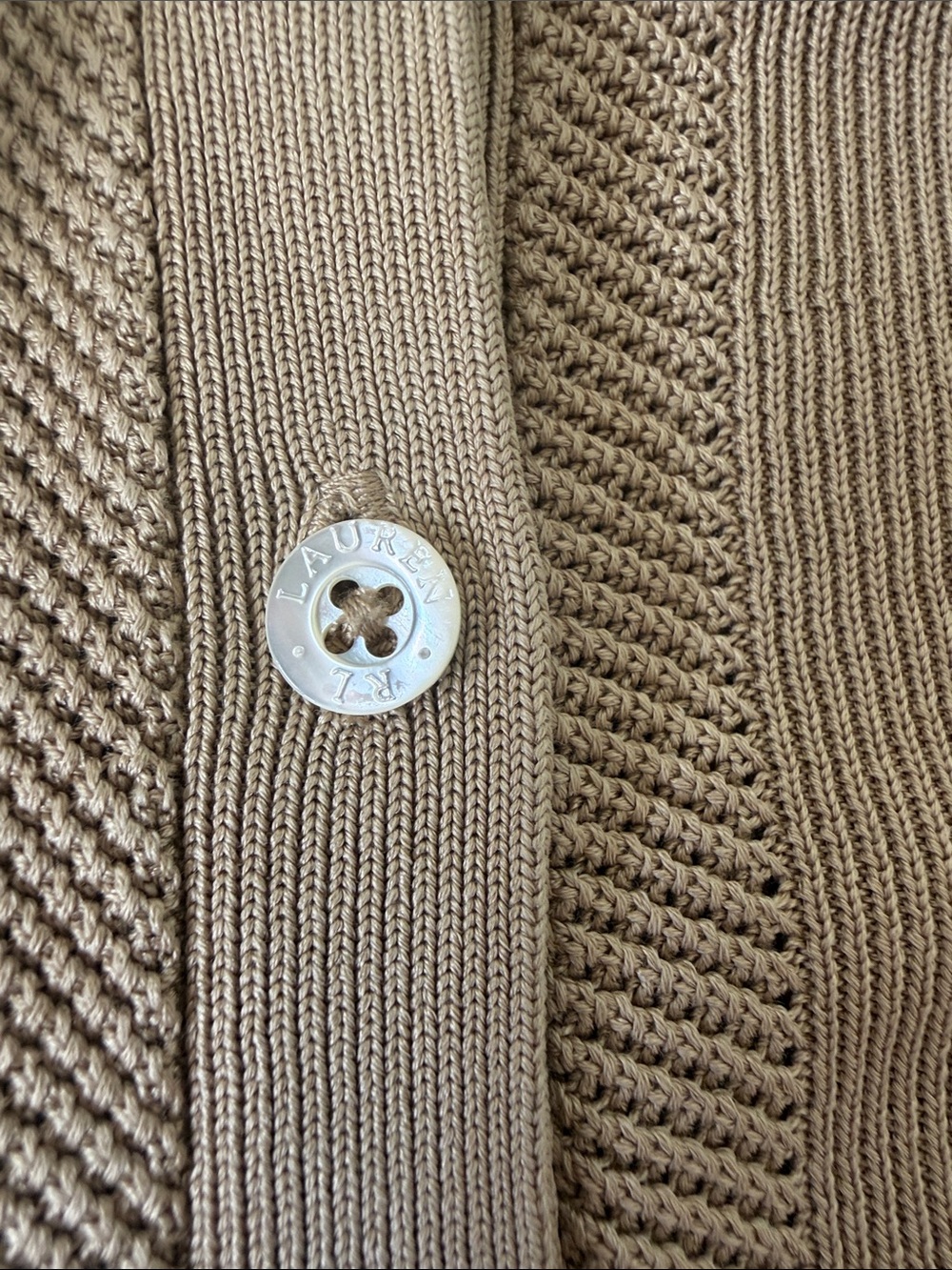 Lauren Ralph Lauren Women's Camel Crewneck 100% Silk Cardigan Sweater Size Large - Picture 4 of 8